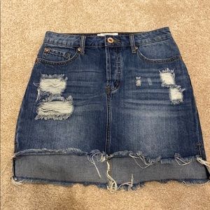 Distressed jean skirt